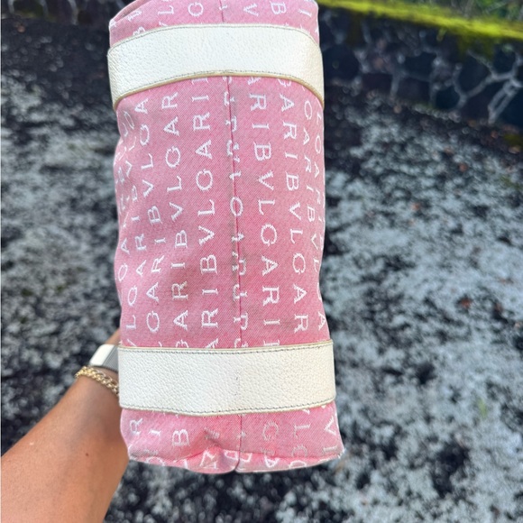 Bvlgari Pink Canvas Logo Mini Tote Bag Leather Trim Made in Italy - Picture 8 of 14